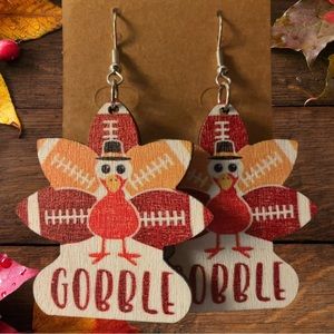 Whimsical Turkey & Football Wooden Drop Earrings
